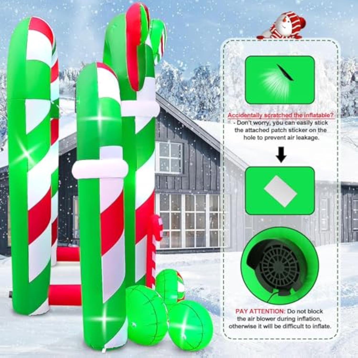 13Ft Christmas Archway Inflatables With Led Light, Giant Xmas Candy Arch Inflatable Stereoscopic Blow Up Christmas Outdo