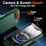 Designed For Iphone 16E Case, [12 Ft Grade Protection] 2 Pack [Tempered Glass Screen Protectors] Heavy Duty Shockproof Case Screen Expanders Magnifiers, Dark Green