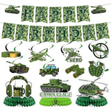 Camo Birthday Party Decorations - 13Pcs Army Party Decorations Set Military Themed Happy Birthday Banner Hanging Swirls Honeycomb Centerpieces Decor Supplies For Boys