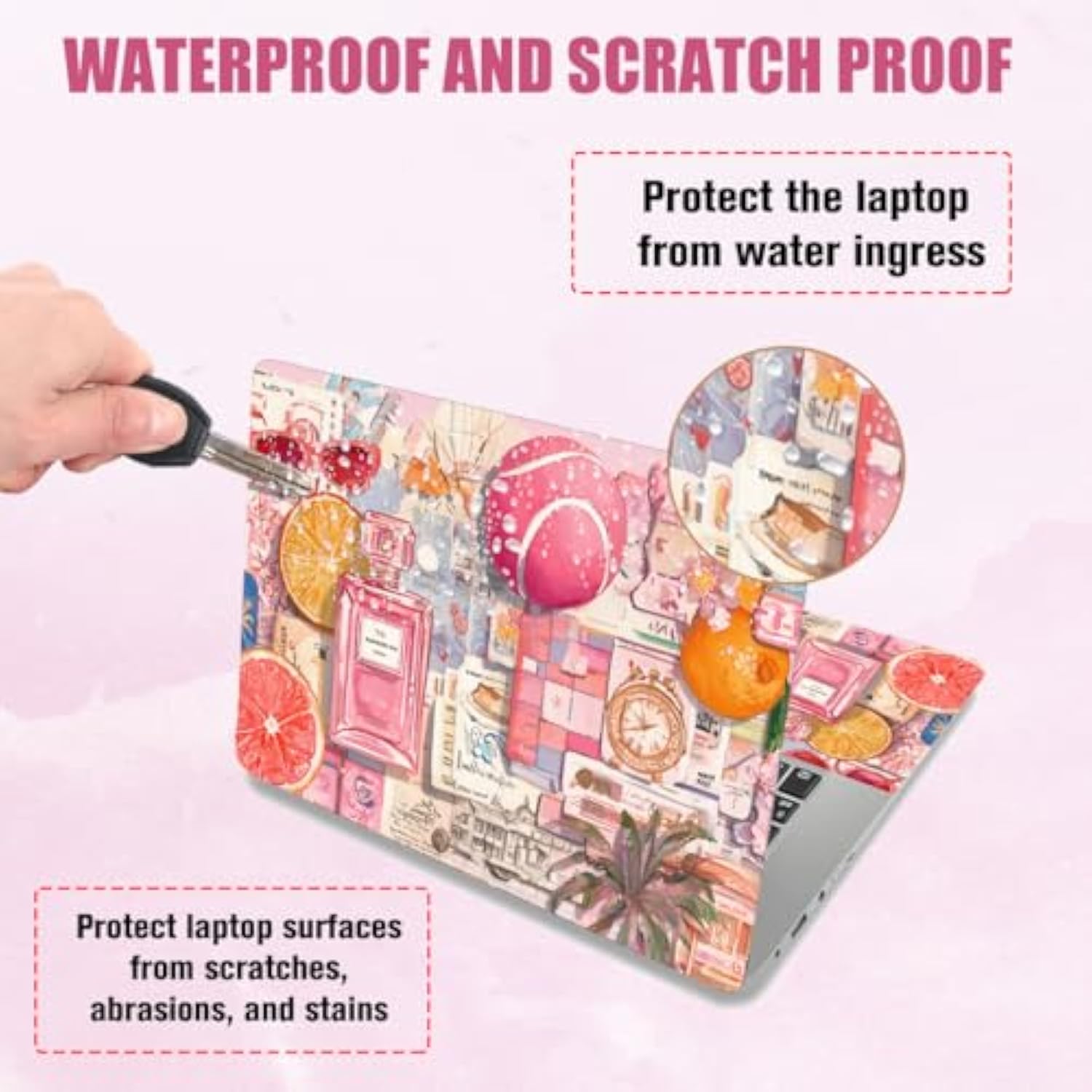 Pink Collage Pattern Laptop Skin Stickers Cutable Universal Size Fits 12" 13" 13.3" 14" 15 Inch Laptop Summer Style Removable Waterproof Notebook Art Decals Pc Protector Cover Sticker