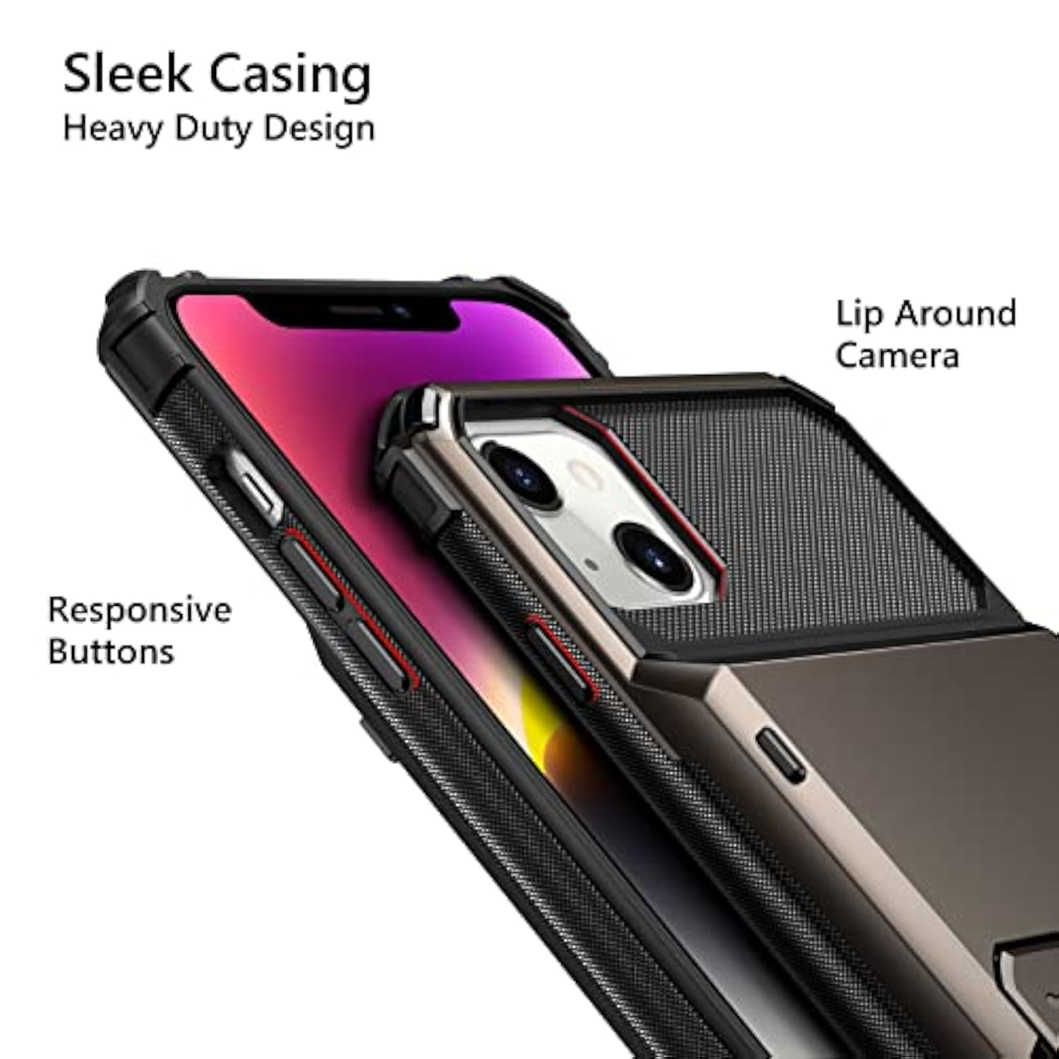 For Iphone 14 Case Wallet Cover 4-Card Credit Card Holder Id Slot Scratch Resistant Dual Layer Hybrid Protective Hard Shell Rugged Tpu Bumper Armor Case For Iphone 14 Case 6.1 Inch Gun