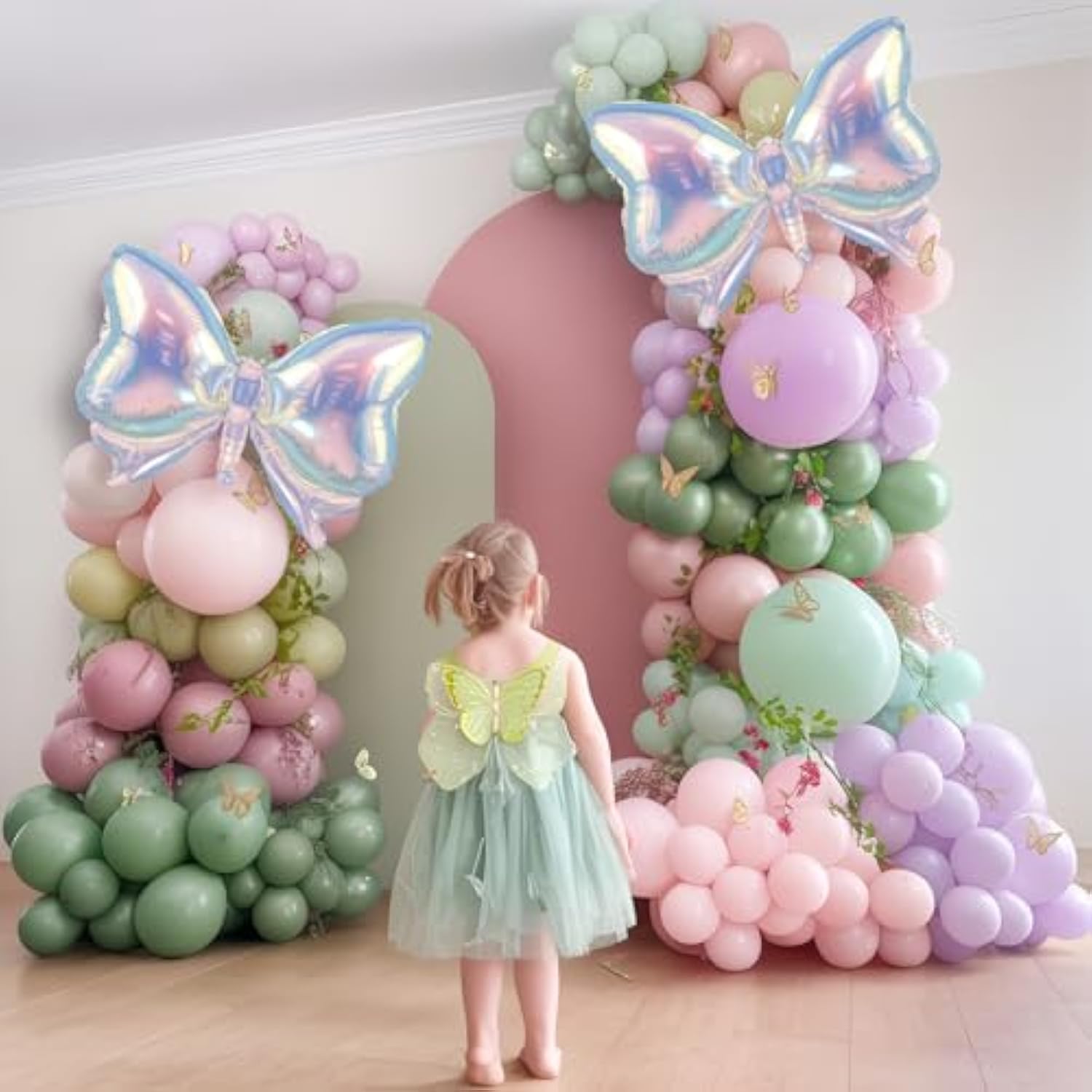 Dusty Green Purple Pink Balloon Arch Kit, Fairy Wildflower Balloons Pastel Pink Lavender Green Balloons For Girls First Fairtale Birthday Bridal Baby Shower Wedding Spring Garden Tea Party Decorations