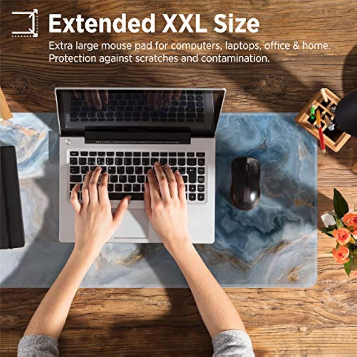 Large Gaming Mouse Pad, Extended Xxl, (35.4X15.7X0.11 In), Long Non-Slip Rubber Base Mousepad, Stitched Edges, Waterproof Keyboard Desk Mat For Game, Work, Office, Home Decor (Deep Blue Ocean)