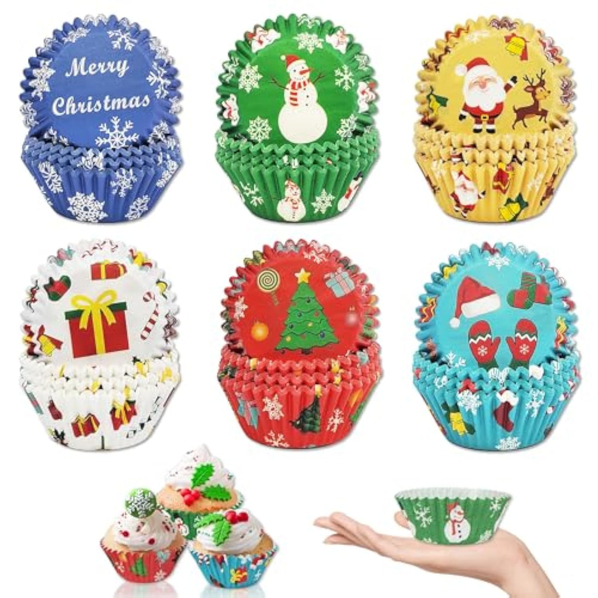 Christmas Cupcake Muffin Liners - 600 Count Xmas Baking Cup Cake Liners Paper, Merry Christmas Eve Cupcake Liner Candy Wrappers Cookies Wrap Chocolate Mold For Bakeware Party Supplies (Large)
