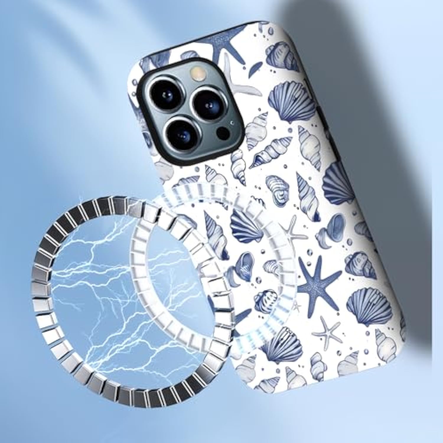 Compatible For Iphone 13 Case, Coastal Beach Summer Blue Ocean Seashell Aesthetic Protective Phone Case (For Iphone 13), Rui-97A-A