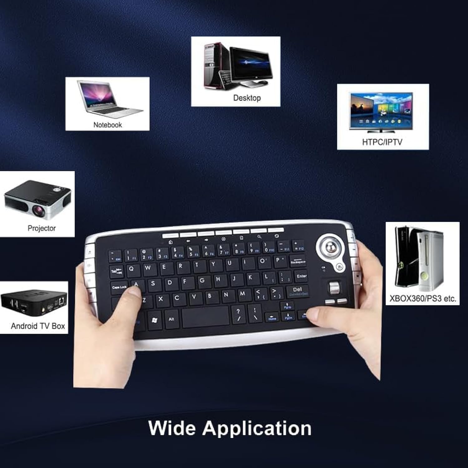 Mini Ergonomic Keyboard Trackball Air Mouse 1200Dpi Function Tv 2.4G Wireless Keyboard With Trackball For Lapotp Pc Tv (Silver)