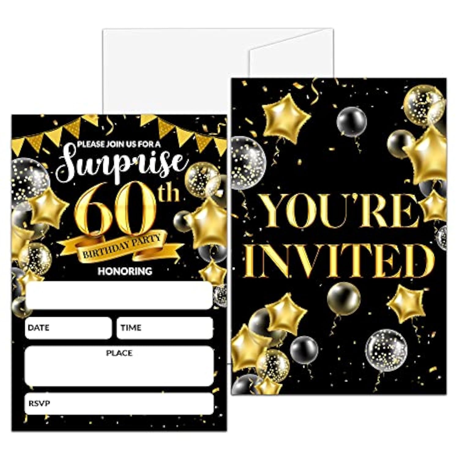 Surprise 60Th Birthday Party Invitation, Black And Gold Fill-In Invites For Adult Woman & Man, 20 Invitations With Envelopes(4" X 6"), Party Favors Decorations And Supplies-04