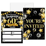 Surprise 60Th Birthday Party Invitation, Black And Gold Fill-In Invites For Adult Woman & Man, 20 Invitations With Envelopes(4" X 6"), Party Favors Decorations And Supplies-04