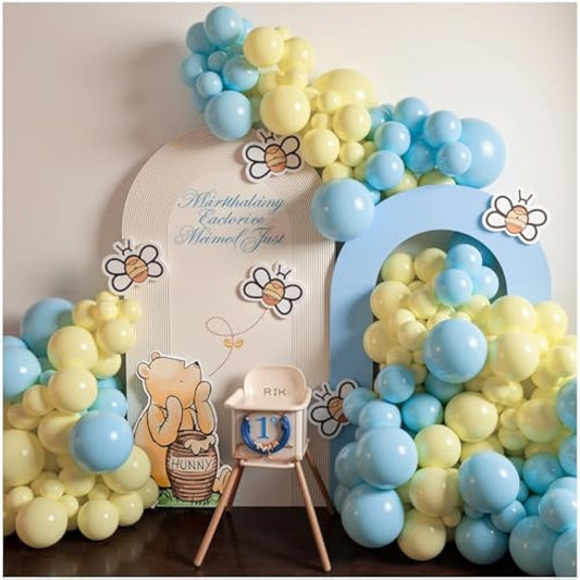 Pastel Balloon Garland Arch Kit With 100 Pcs Blue And Yellow Balloons, Diy Balloon Bouquet Kit For Baby Shower, Wedding Bachelorette Birthday Party , Balloon Decorations