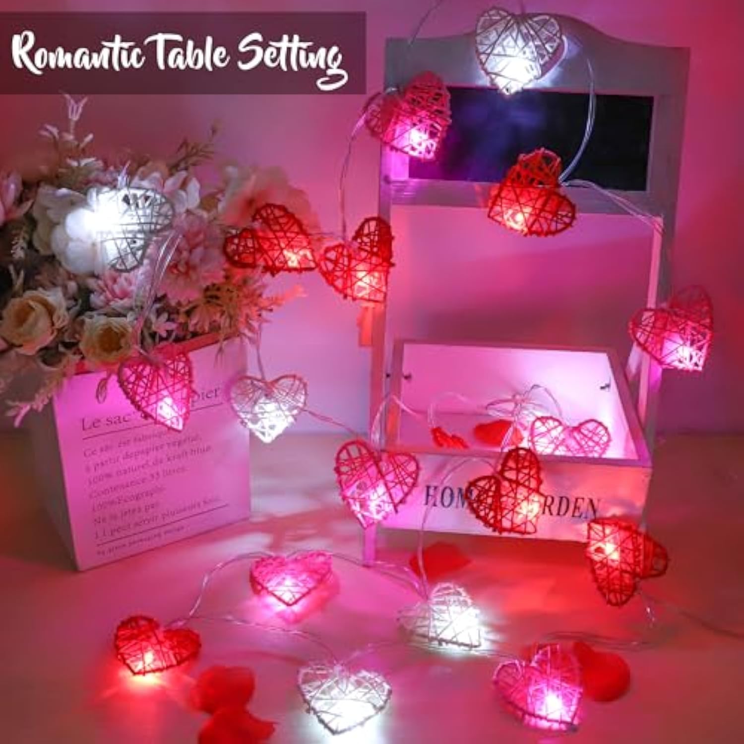 [Timer] Valentines Day Decorations Red Pink White Heart Lights 10Ft 20Led 3D Hollowed Rattan Big Heart String Light Battery Operated, Valentines Day Lights Romantic Valentines Decoration Bedroom Party