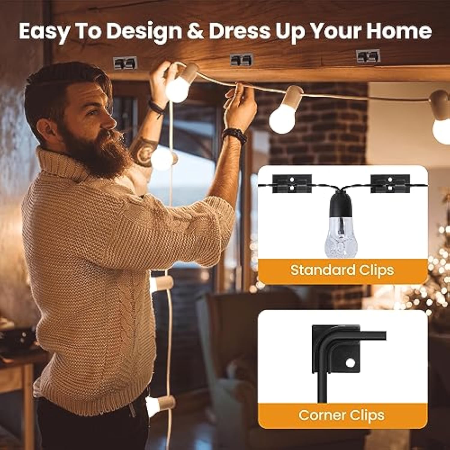 Hooks For Outdoor String Lights Kit - 35Pcs Heavy Duty String Light Clips With Waterproof Adhesive Strips, Patio Outdoor Light Hooks, Black Cord Organizer, Christmas Light Clips Outdoor