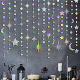 Iridescent Star & Moon Garland – Hanging Decoration for Birthday, Baby Shower, Eid and More