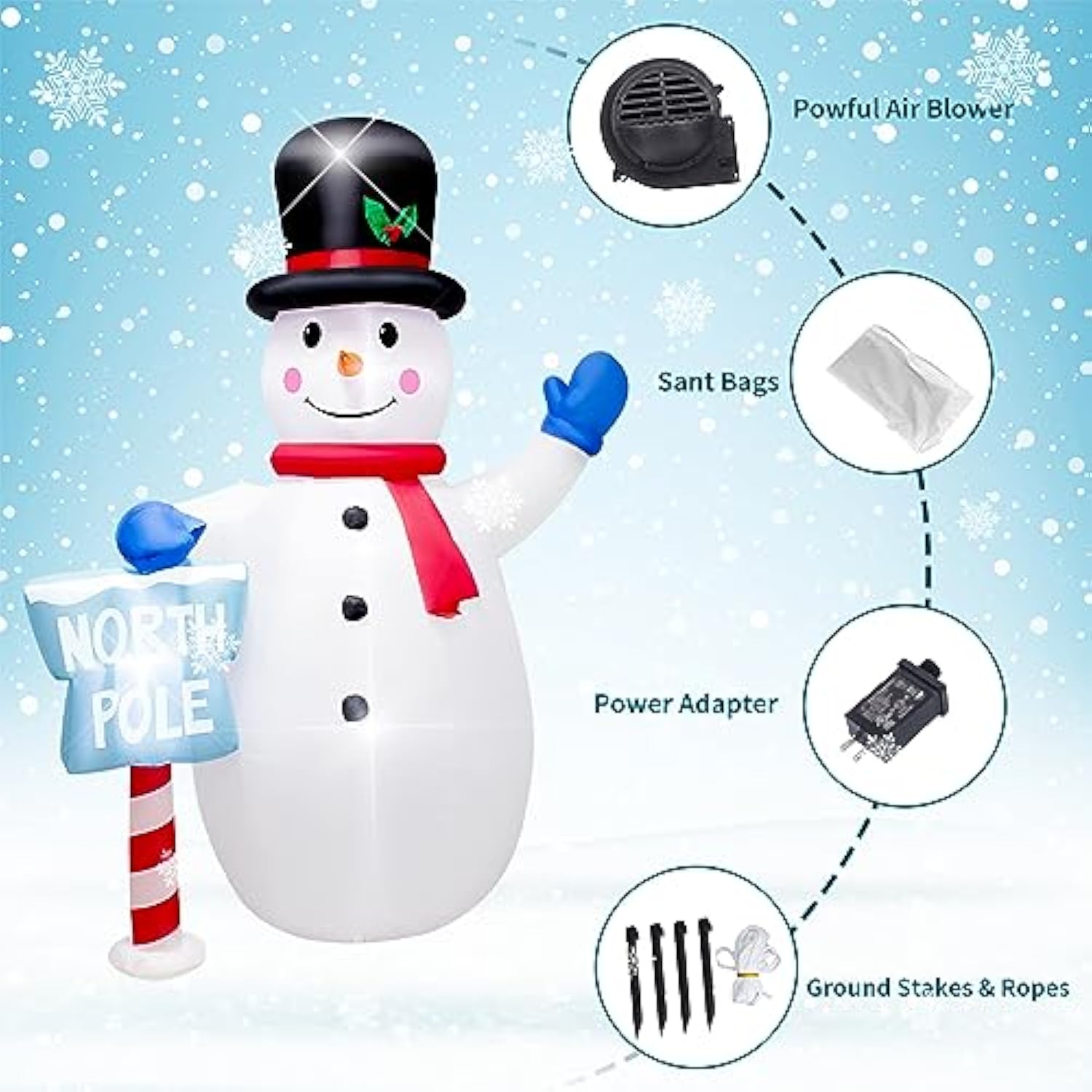 8 Foot Christmas Inflatable Snowman With North Pole Sign Led Lights Decoration?Giant Christmas White Snowmen & Street Si