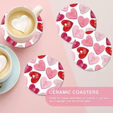 4Pcs Valentine'S Day Ceramic Coasters Red Pink Heart Drink Coasters Absorbent Cup Mat For Mug Cup Home Kitchen Party Table Decor