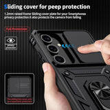 Samsung Galaxy S23 Case with Camera Lens Cover, 10 FT Military Grade Drop Protection, Magnetic Ring Holder Kickstand Protective Phone Case, Black