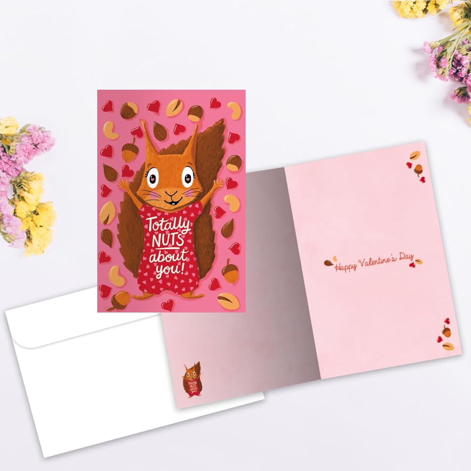 Tree-Free Greetings - Valentine's Day Greeting Cards - Artful Designs - 12 Cards + White Envelopes - Made in USA - 100% Recycled Paper - 4 x 6 - Squirrel Nuts (FS64392)