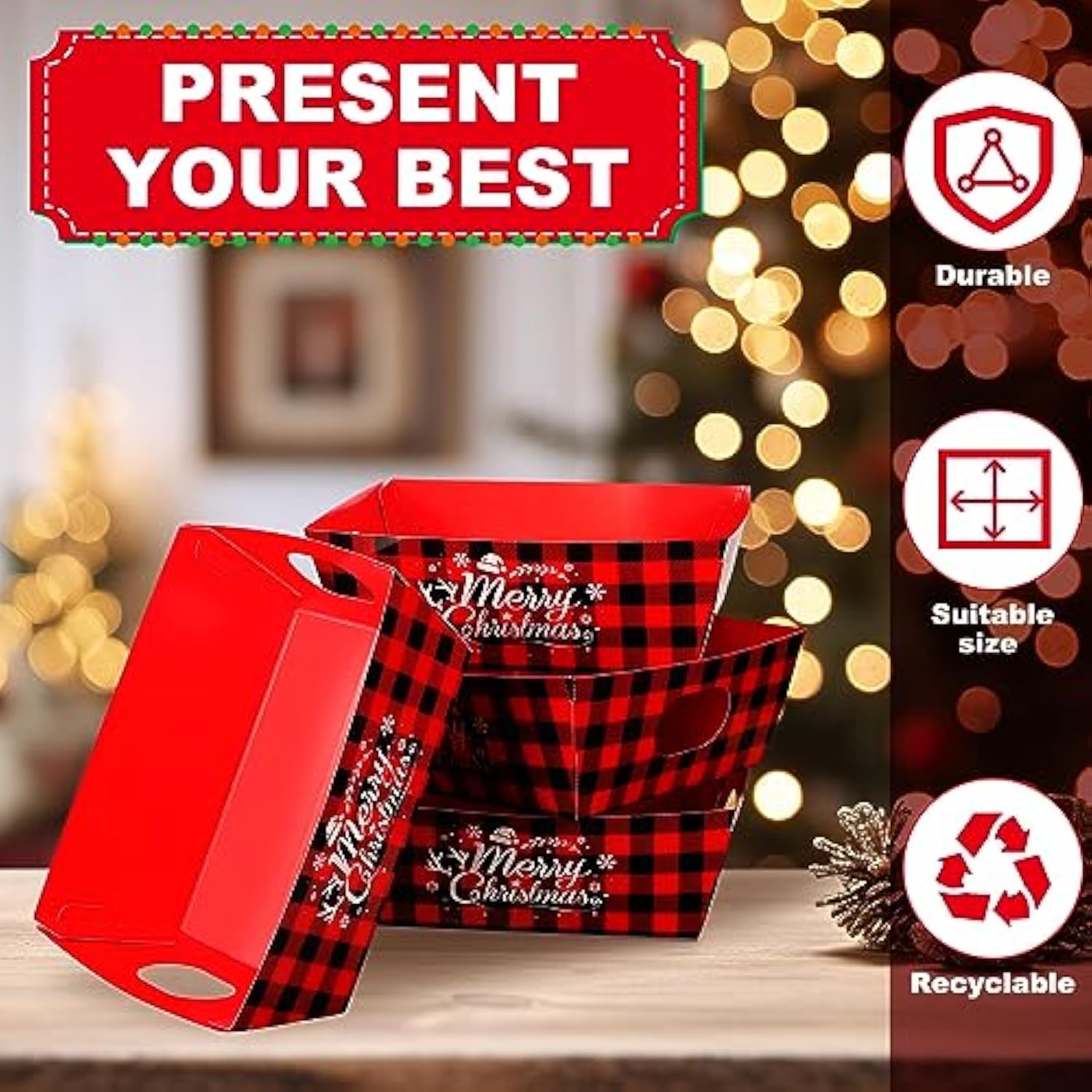 72 Pcs Christmas Gift Baskets Empty To Fill Kit Diy Basket For Gifts Empty Bulk 24 Tray Favor With Handles 24 Bows 24 Clear Basket Bags For Xmas Holiday Birthday (Buffalo Plaid)