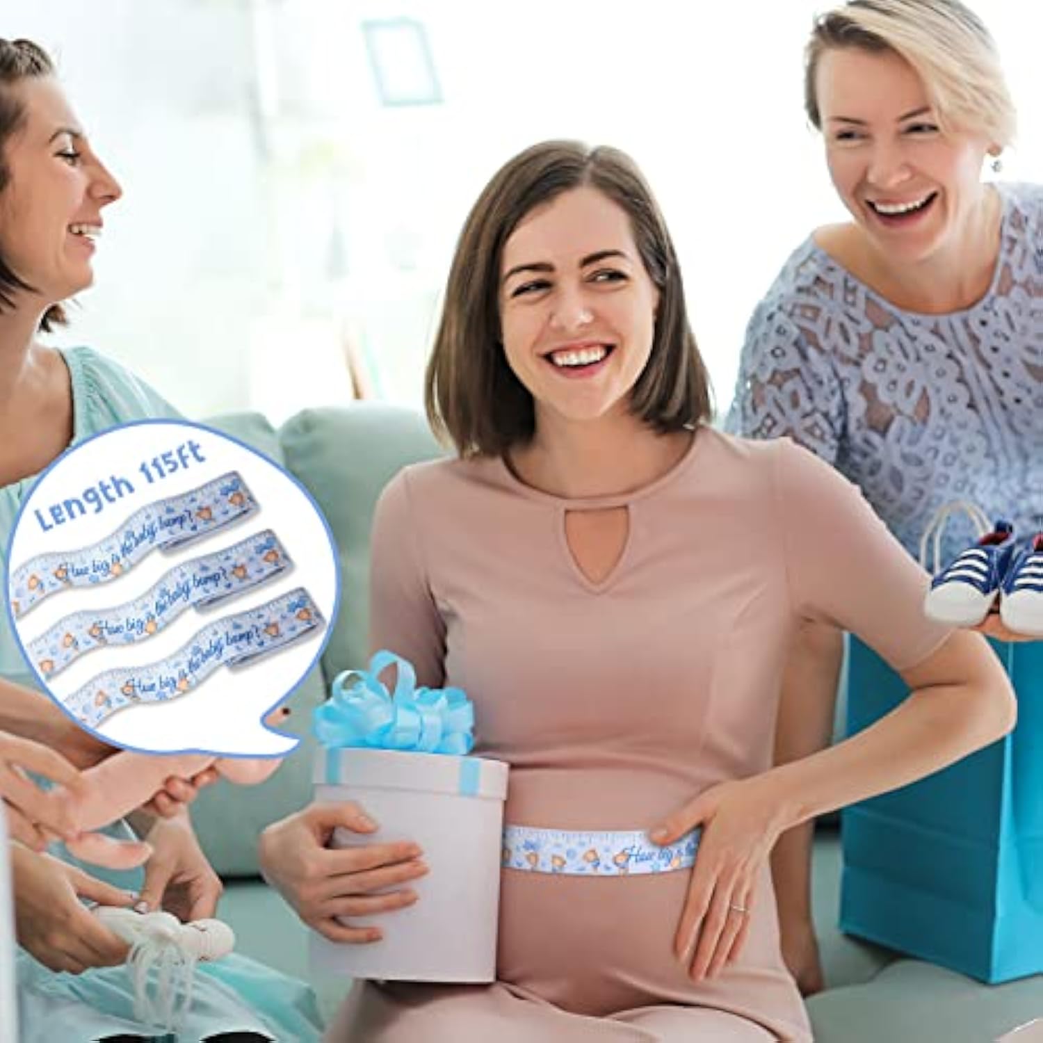 3 Rolls Baby Shower Measure Belly Game Baby Shower Games How Big Is Bump Belly Measuring Tape For Gender Reveal Games Party Supplies, 2 Inch X 115 Ft (Blue Bear Style)