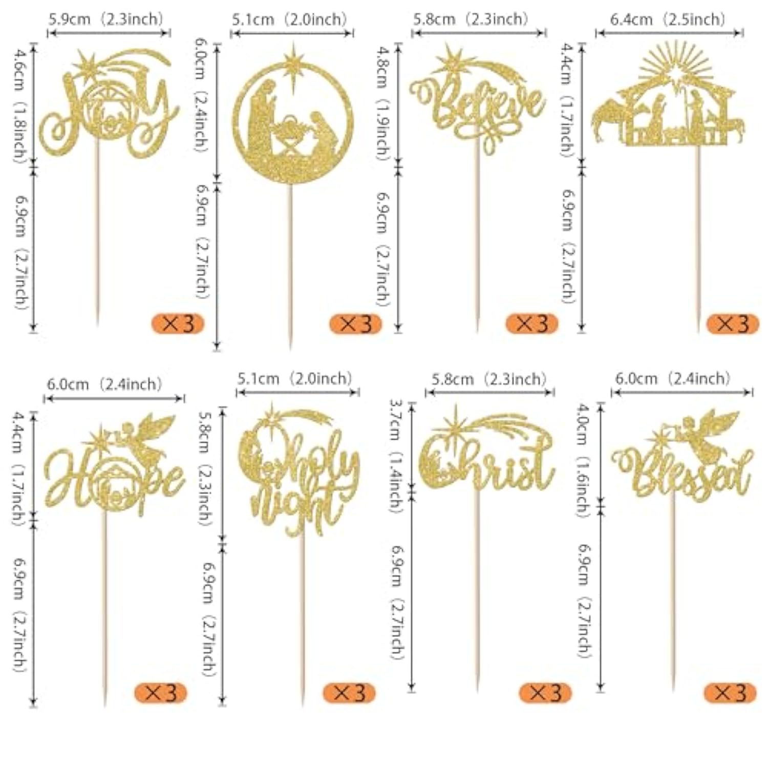24 Pack Jesus Christmas Cupcake Toppers Gold Holy Nativity Hope Believe Christ Blessed Cupcake Picks Jesus Birthday Cake Decorations For Religion Christmas Party Decorations