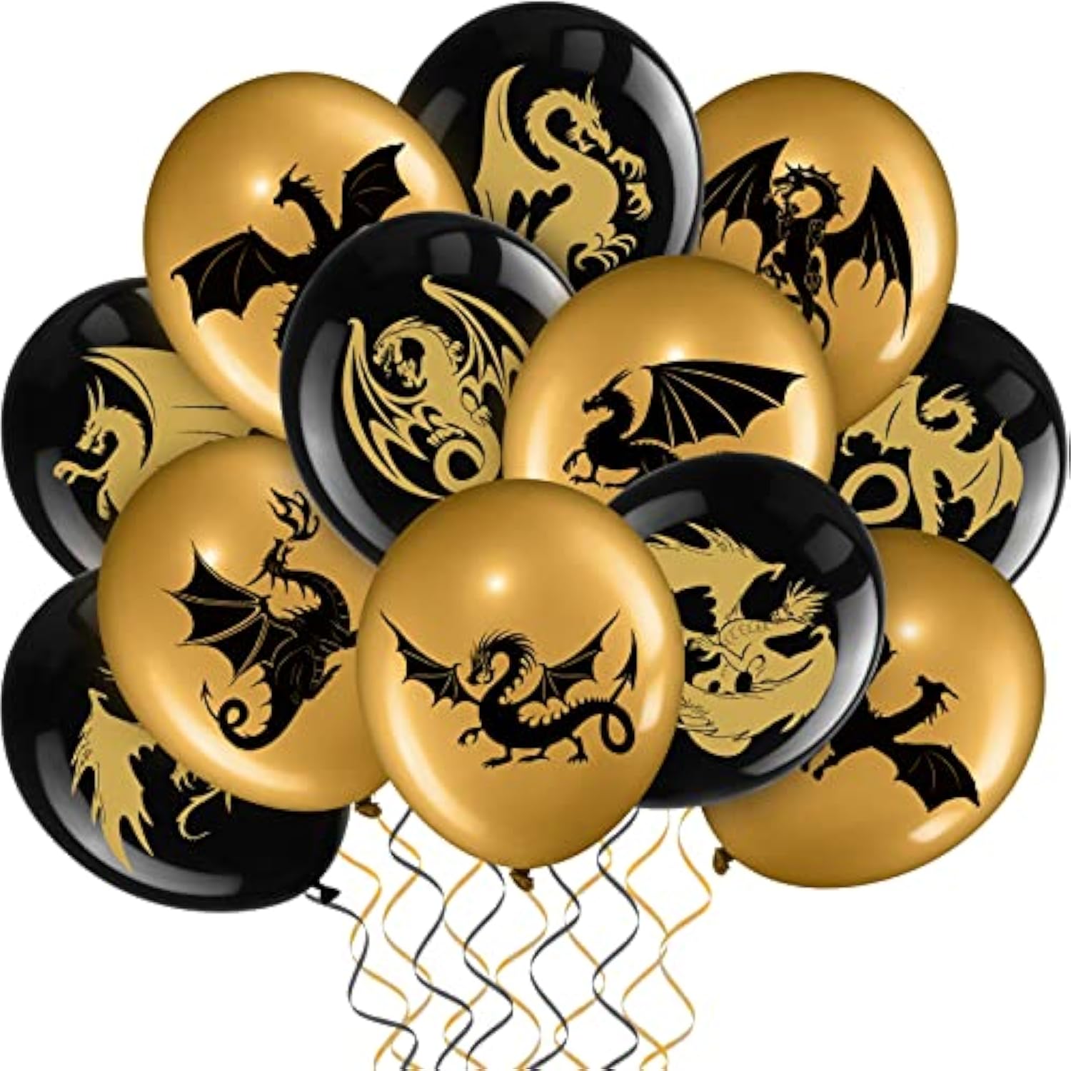 50PCS Dragon Theme Balloons, Black Gold Fantasy Birthday Party Decorations