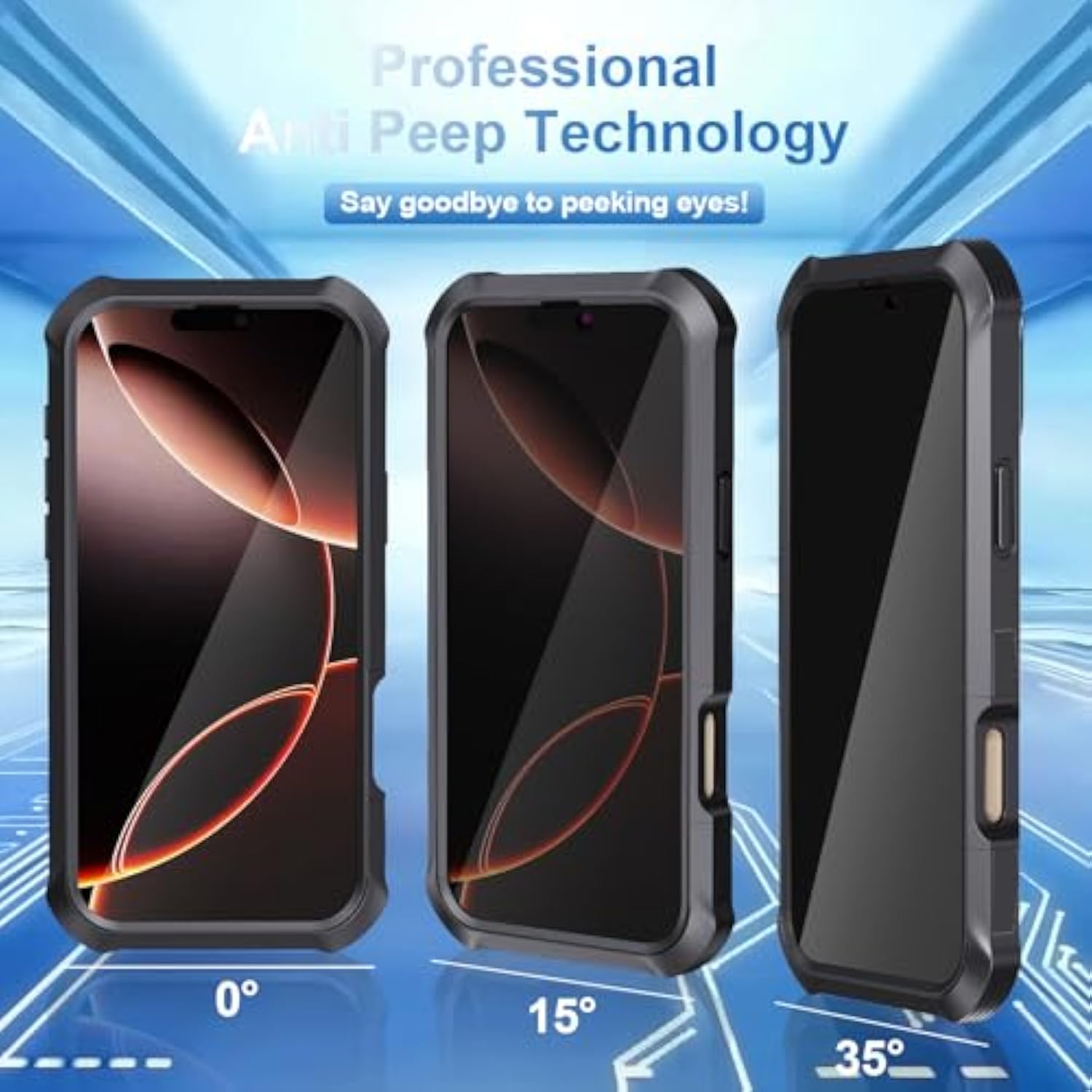 Privacy Case For Iphone 16 Pro Max With 360° Rotatable Stand, Fit For Magsafe Military Grade Drop Tested 9H Privacy Screen Protector Ring Kickstand Anti Peep Full Body Shockproof Rugged Magnetic Case
