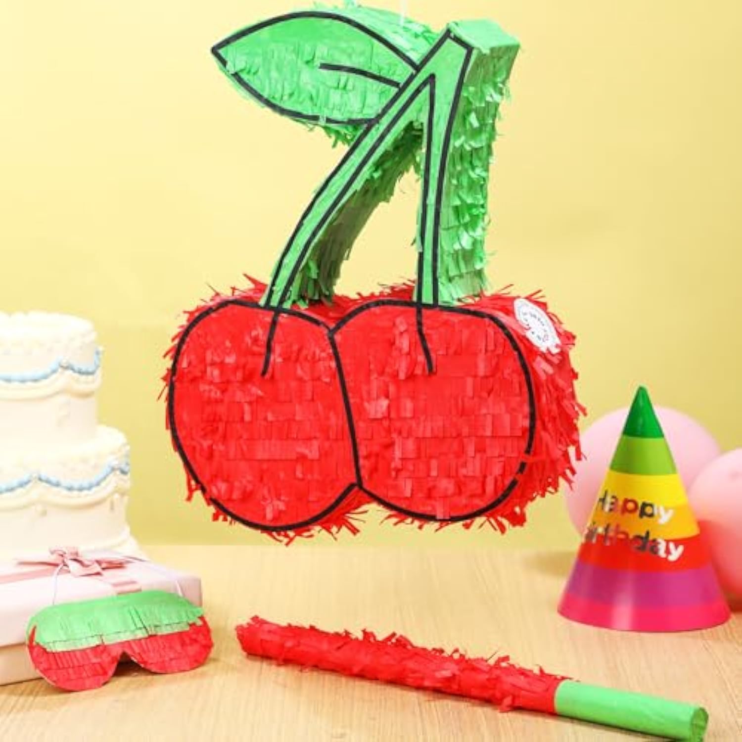 Set Of 3 Coquette Cherry Piñata Red Piñata Party Game Set She'S The Cherry On Top Birthday Decorations With Stick Mask For Coquette Birthday Baby Shower Party Game Supplies Decoration