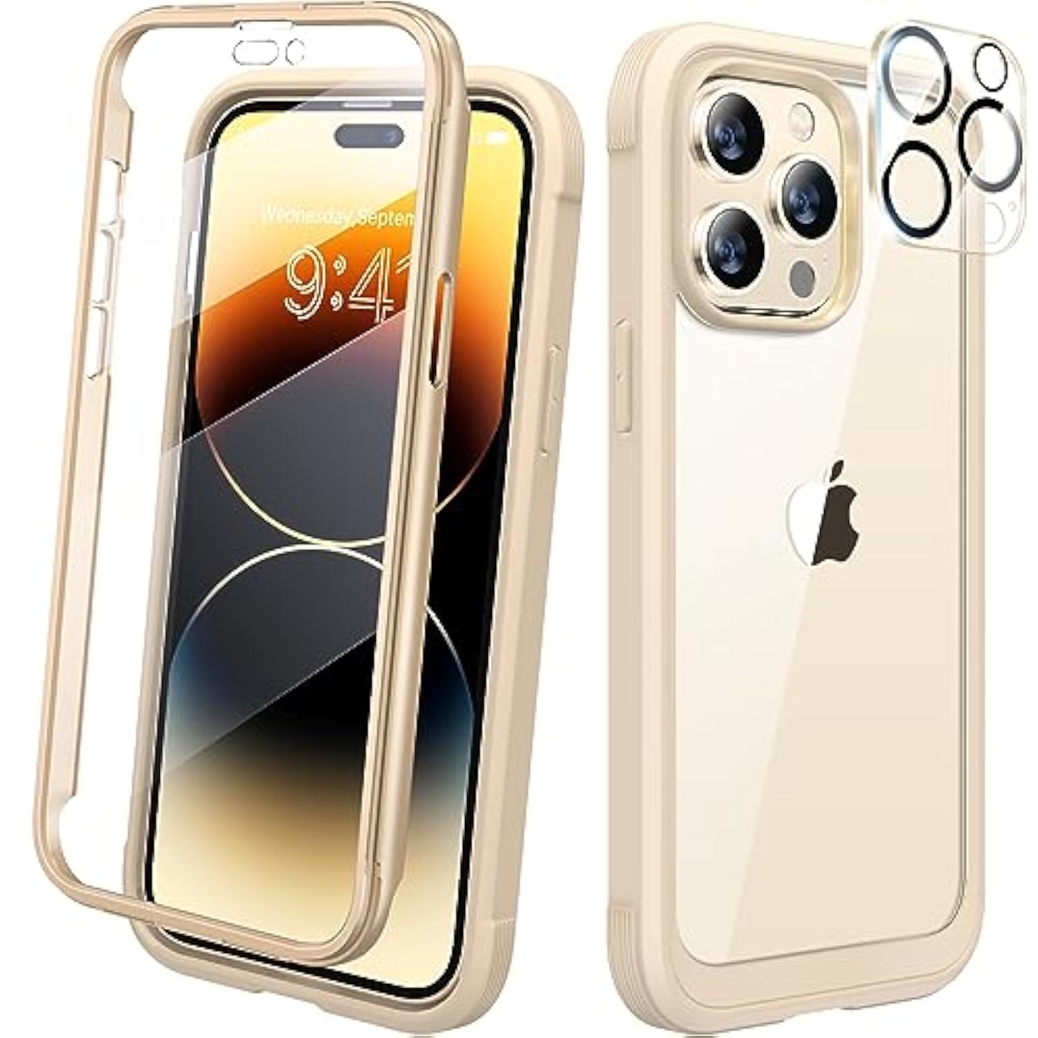Designed For 14 Pro Max Case 6.7’’, Full Body Rugged Case [2023 Upgraded] W/Built-In Touch Sensitive Anti-Scratch Screen Protector+Tempered Glass Camera Lens Protector(Bean Yellow)