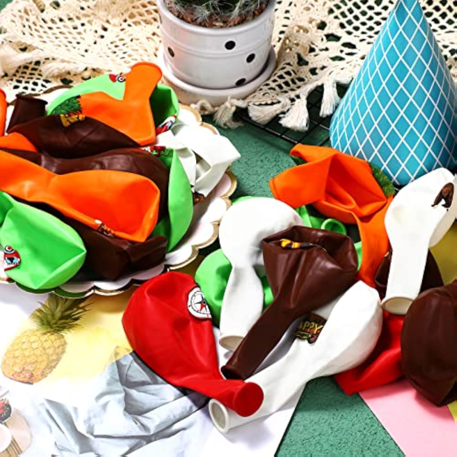 45PCS Camping Balloon Set – Colorful 12" Balloons with Ribbons for Adventure Party Decor