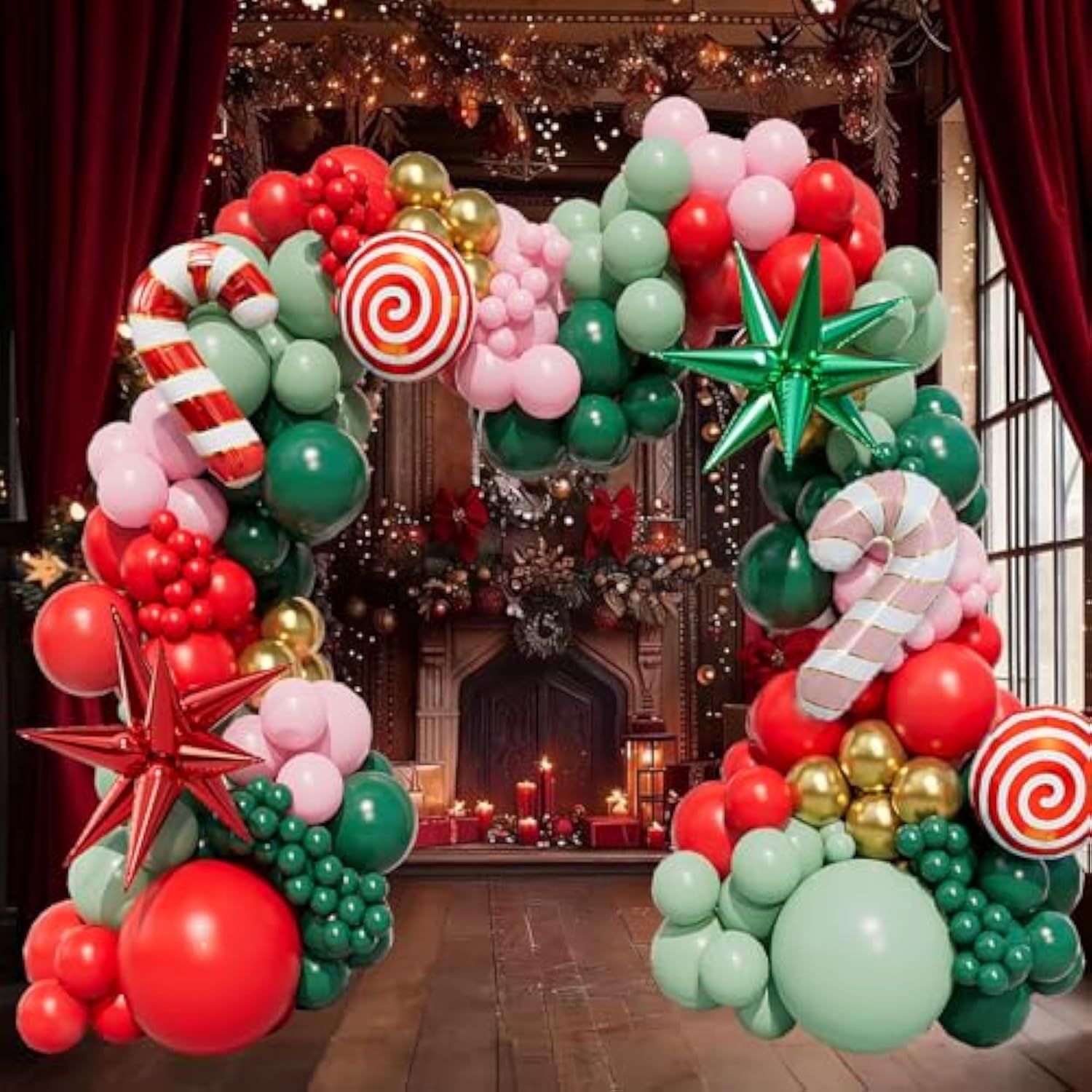 163pcs Christmas Balloon Garland Red Green Pink Gold Party Decor