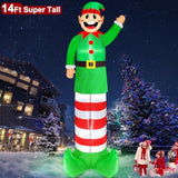 14 Ft Super Tall Christmas Inflatable Elf, Christmas Inflatables Decoration Outdoor Blow Up Giant Santa Elf With Built-I