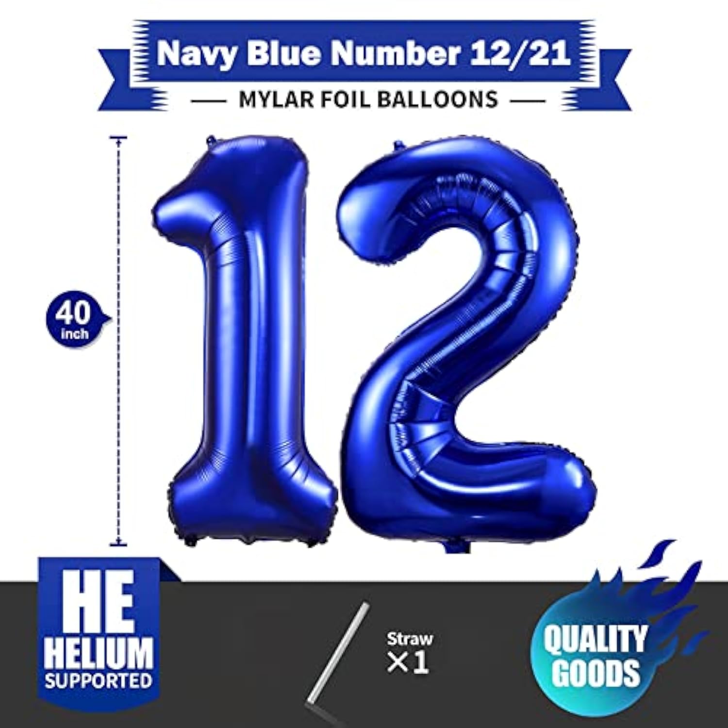 Navy Blue 12 Balloon Numbers,40 Inch Dark Blue 12 Or 21 Birthday Balloons Large Foil Mylar Balloons Number 12 For Birthday Party Anniversary Decorations