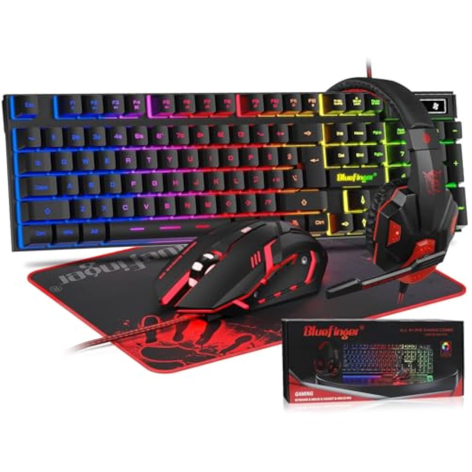 Rgb Gaming Keyboard And Backlit Mouse And Headset Combo, Usb Wired Backlit Keyboard, Led Gaming Mouse Set, Headset With Microphone For Laptop Pc Computer Game And Work