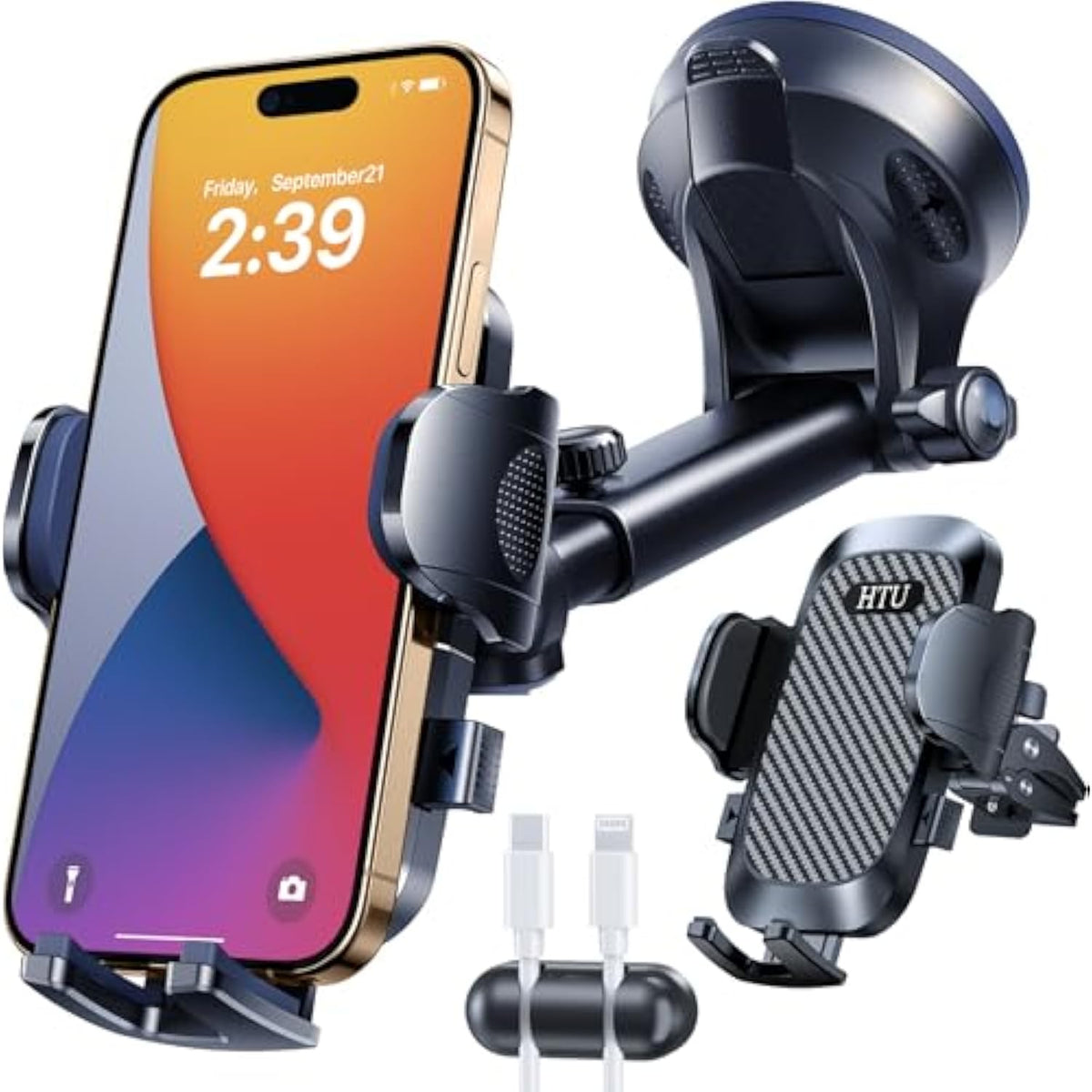 2025 Best Car Phone Holder?Ultimate 5-In-1 & Upgraded 100+Lbs Strongest Suction??True Military-Grade & Safety Cert? Windshield Phone Mount, Dashboard Vent Stand For Iphone Android & Truck, Black