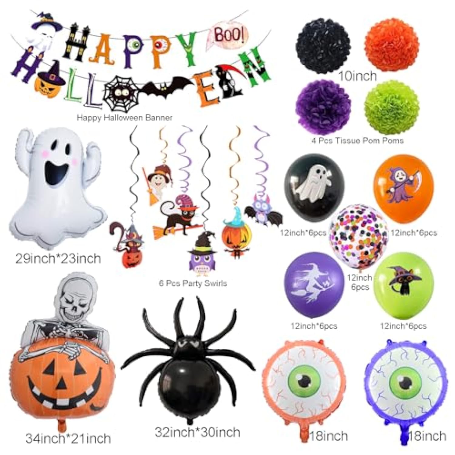 Halloween Party Decoration Set – Banner, Balloon Arch, Ghost & Spider Balloons