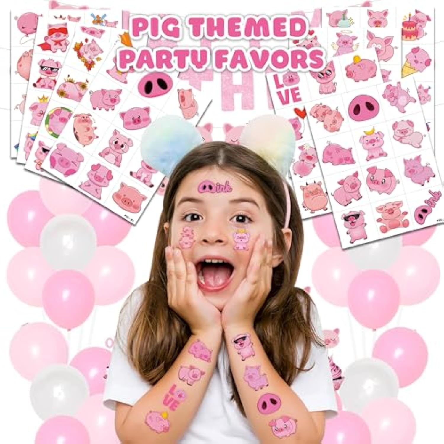 96 Pcs Pig Pre-Cut Temporary Tattoos For Kids | Super Cute Themed Birthday Party Favors, Supplies, Decorations, Cute Farm Animal Fake Tattoo Stickers, School Rewards Prizes & Gifts For Boys & Girls
