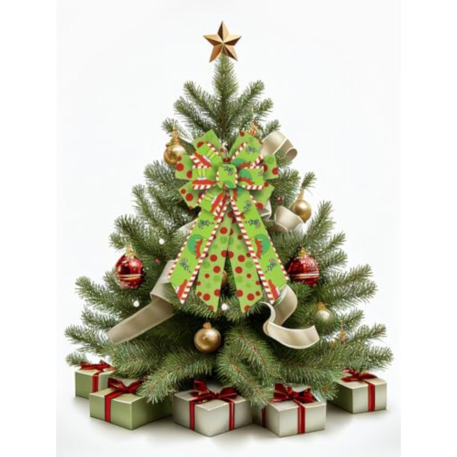 2 Rolls Christmas Ribbon For Wreath Bow Wrapping Gifts, Green Dots Monster Ribbon For Gift Wrapping Party Supplies Decoration Diy Crafts 2.5" X 10 Yard Wired Winter Christmas Wreath Ribbon