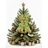 2 Rolls Christmas Ribbon For Wreath Bow Wrapping Gifts, Green Dots Monster Ribbon For Gift Wrapping Party Supplies Decoration Diy Crafts 2.5" X 10 Yard Wired Winter Christmas Wreath Ribbon