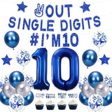 Blue 10Th Birthday Decorations Boys, Out Single Digits I'M 10 Banner, Happy 10Th Birthday Decorations For Boys, Double Digits Party Supplies Cake Topper Number 10 Balloon 10 Party Supply
