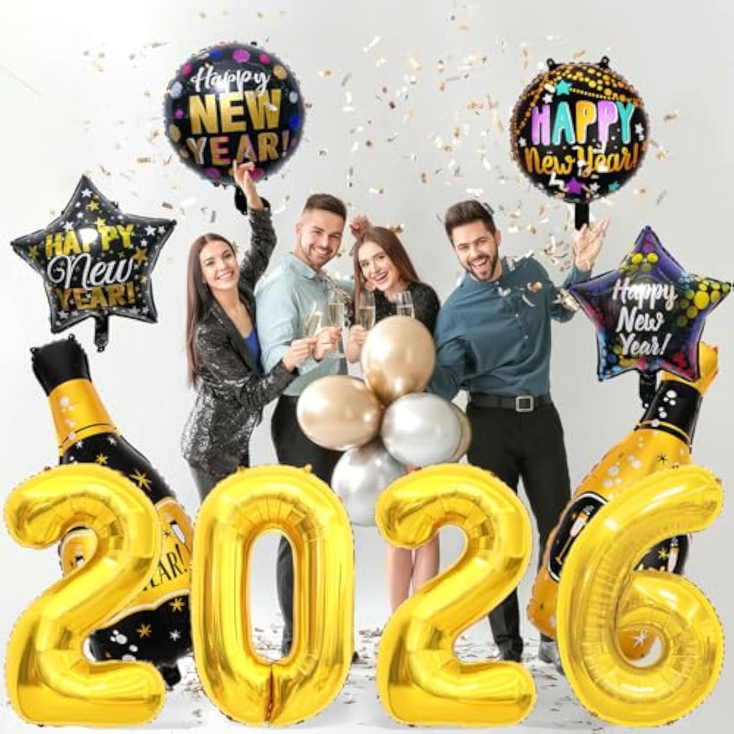 10pcs 2026 Happy New Year Foil Balloons Party Decorations