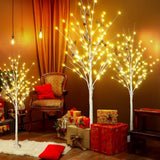 Lighted Birch Tree For Christmas Decor, Pack Of 3 Prelit Christmas Tree 4Ft 5Ft 6Ft, Warm White Christmas Tree For Indoor Christmas Decorations. (White)