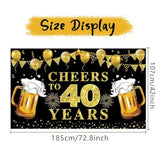 Cheers to 40 Years Backdrop: Black & Gold Anniversary Banner (72.8"x43.3")