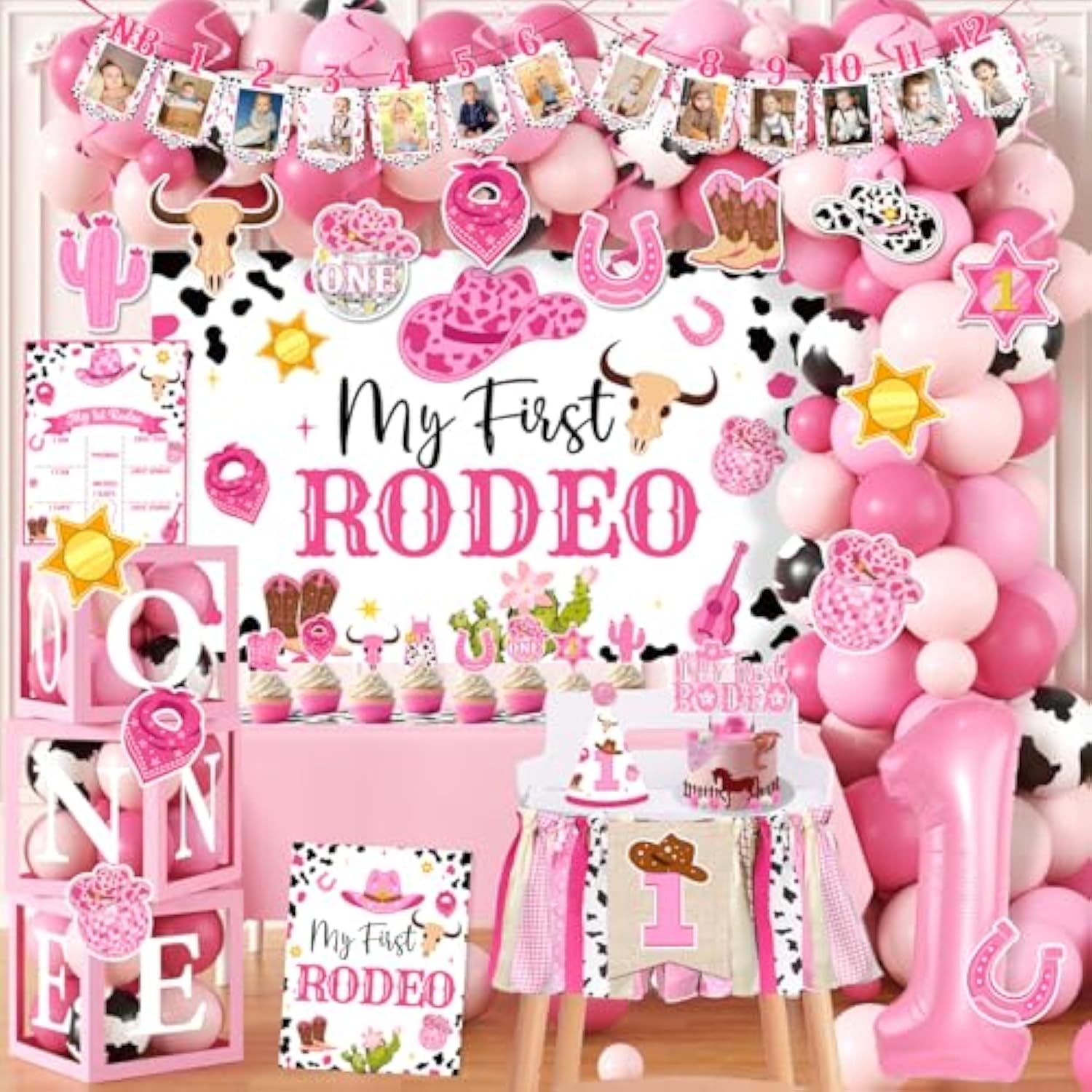 155Pcs My First Rodeo Decorations Girl,Western Cowgirl 1St Birthday Balloon Arch,Banner,One Box,Tablecloth Theme Party Supplies For Baby Girl 1St Birthday,Girls Baby Shower Party