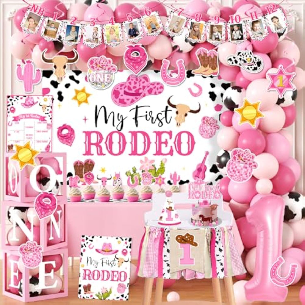 155Pcs My First Rodeo Decorations Girl,Western Cowgirl 1St Birthday Balloon Arch,Banner,One Box,Tablecloth Theme Party Supplies For Baby Girl 1St Birthday,Girls Baby Shower Party