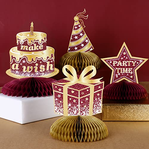 8 Pieces Happy Birthday Decorations, for Women, Burgundy Gold
