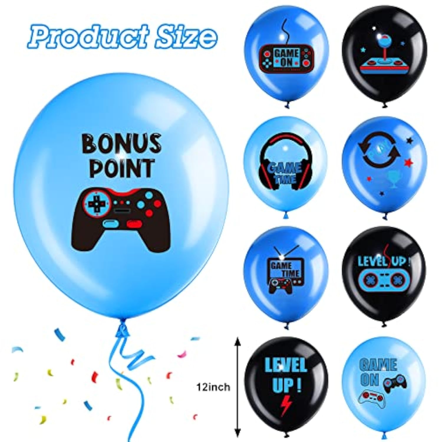 36pcs Gaming Theme Black & Blue Balloons for Video Game Birthday Party Decor