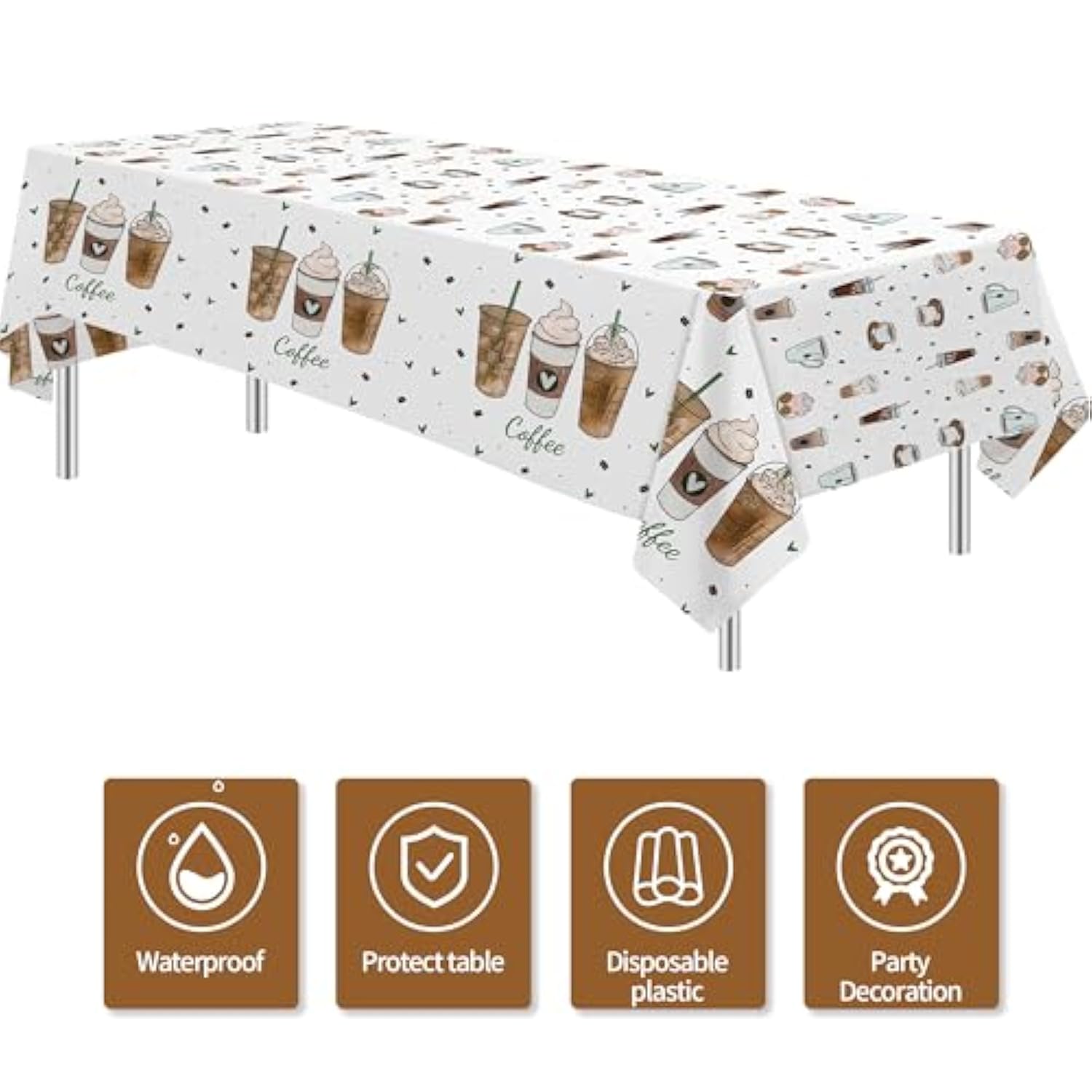 Coffee Party Decorations Tablecloth For Birthday Baby Shower, 3 Pack Disposable Latte Fun Coffee Theme Party Supplies Table Cover, 55In X 86In
