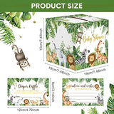 51 Pieces Woodland Baby Shower Card Box And Advice Cards, Diaper Raffle Game Box Tickets, Animals Safari Creatures Party Decorations For Baby Shower, Birthday, Gender Reveal (Jungle Animal Theme)