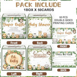 51 Pcs Safari Diaper Raffle Box With Tickets Baby Shower Decorations For Boy, Jungle Diaper Raffle Cards Box Baby Shower Decorations Games Kit