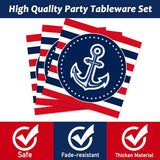 96 Pcs Nautical Anchor Party Plates Napkins Tableware Set Anchor Theme Supplies Disposable Dinnerware Sailor Boat Ship Decoration Favors for Navy Baby Shower Birthday, 24 Guests