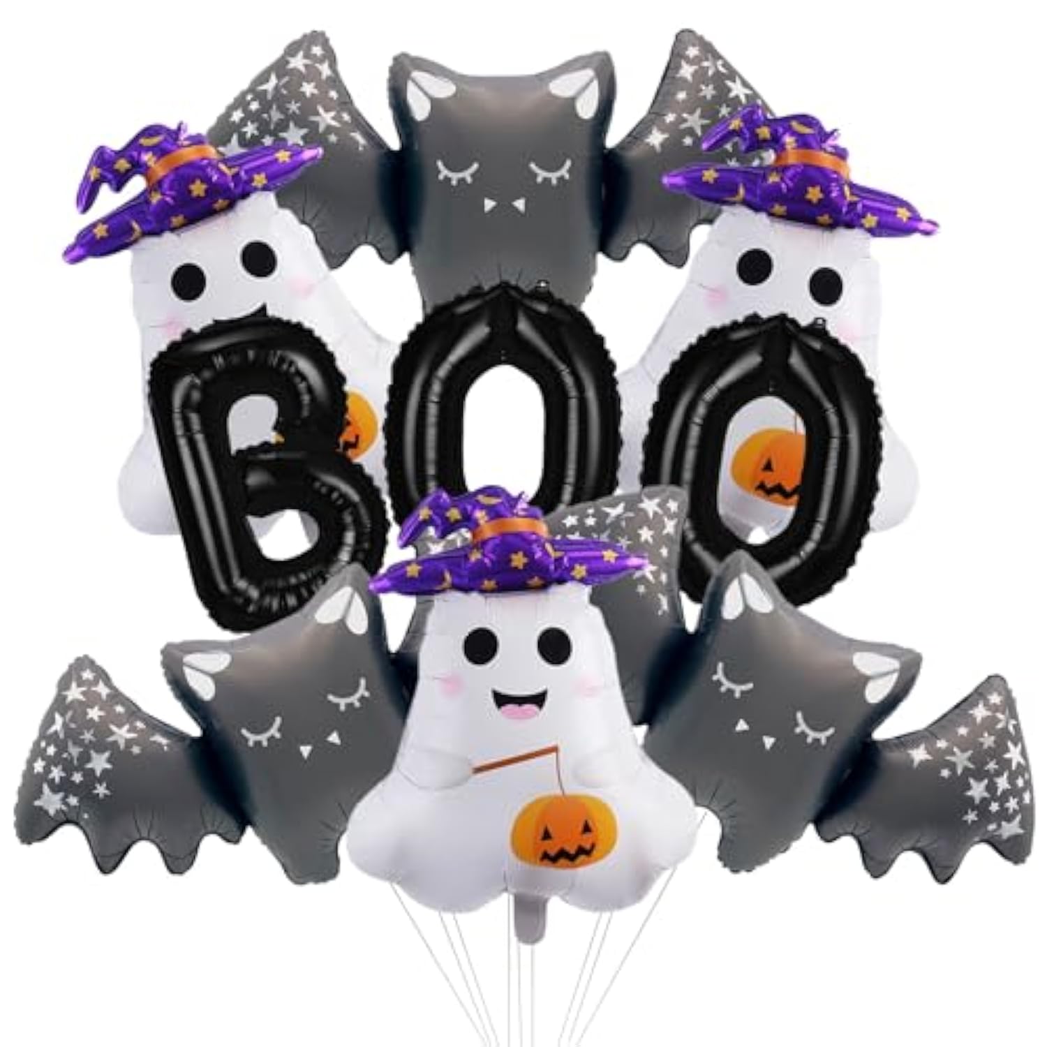 9 Pack Halloween Balloon Set with Bat, Ghost & BOO Foil Balloons Party Decorations